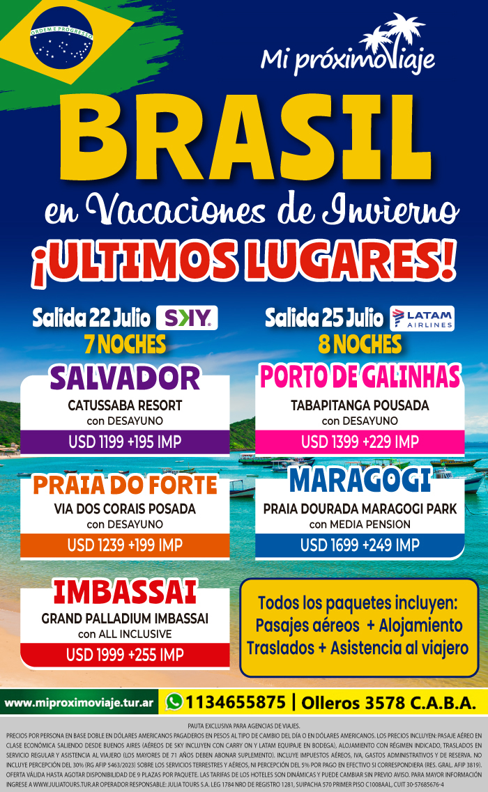 BRASIL en VACACIONES DE INVIERNO - ÚLTIMOS LUGARES !!!